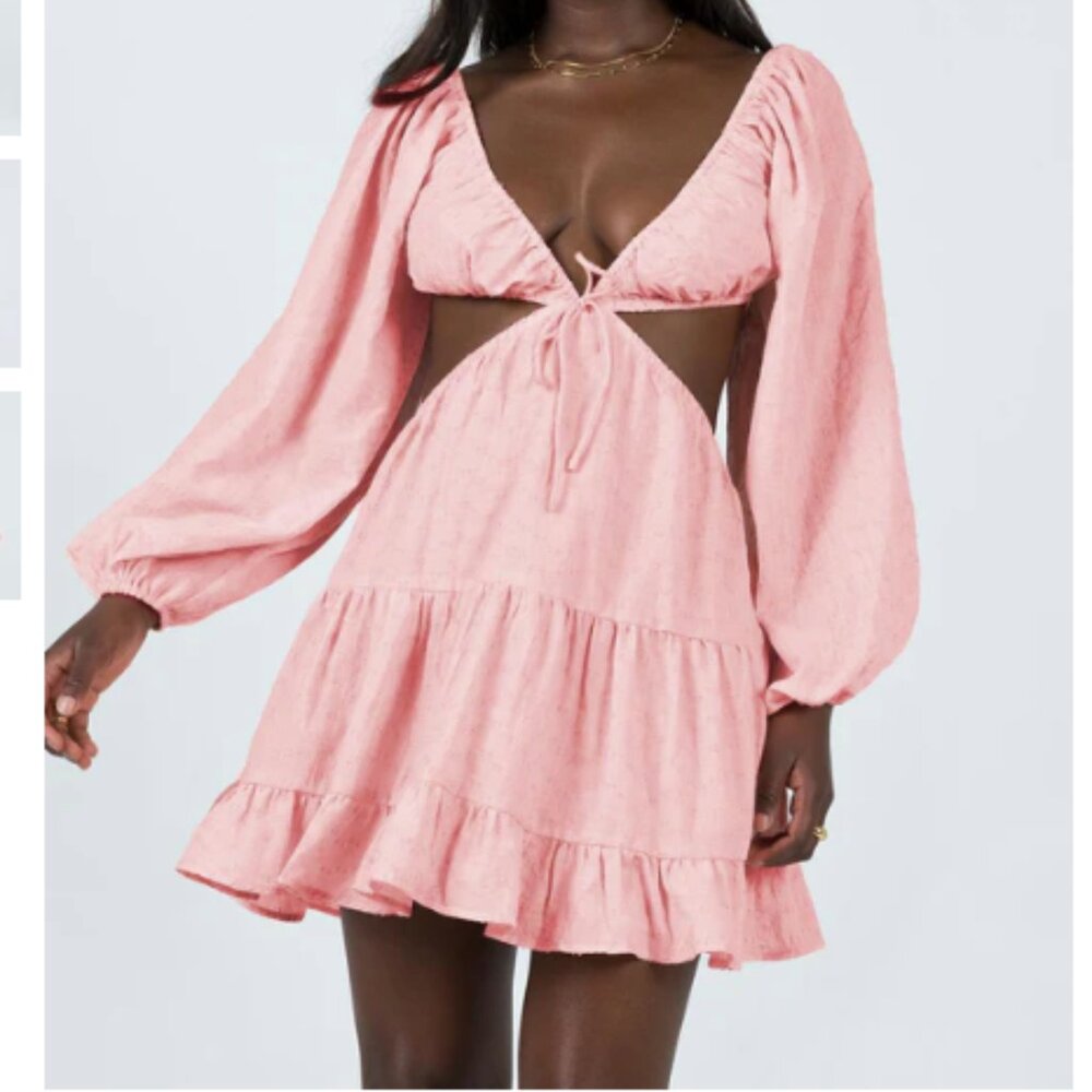Pink Cutout Long Sleeve Mini Dress
